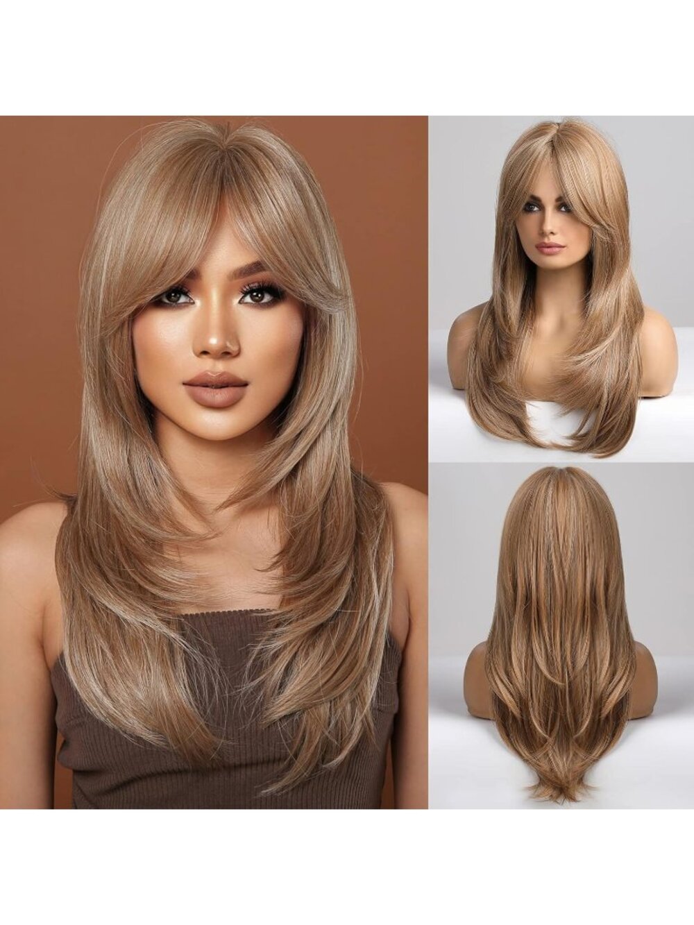 Women Light Blonde Heat Resistant Long Curly Shoulder Length Synthetic Wigs